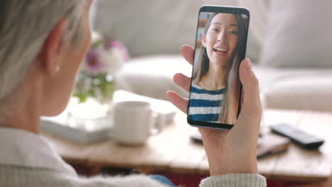 Video-call,-mother,-and-daughter-wave