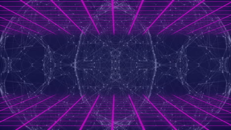 glowing grid lines and spherical network, creating futuristic digital animation