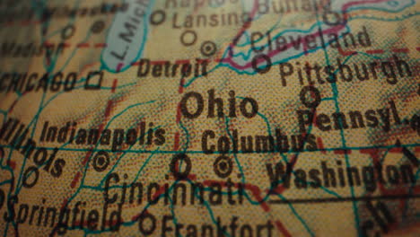 close-up of a detailed us map highlighting ohio