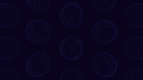 Blue-metallic-circle-pattern-on-black-background,-circular-floating-circles