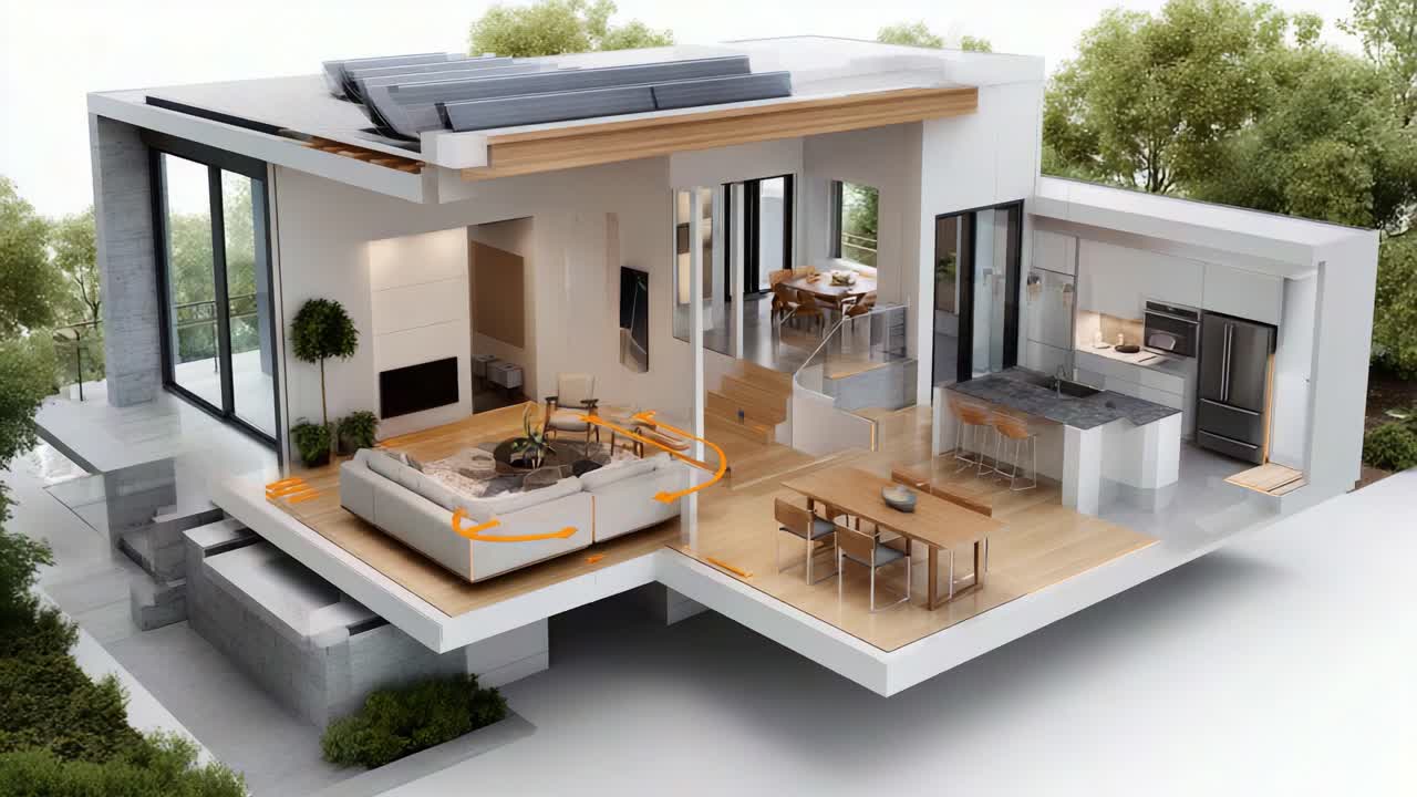 Modern Architectural Design: A Contemporary Home with Open Spaces and Seamless Indoor-Outdoor Living Concept Featuring Elegant Furniture and Stylish Décor