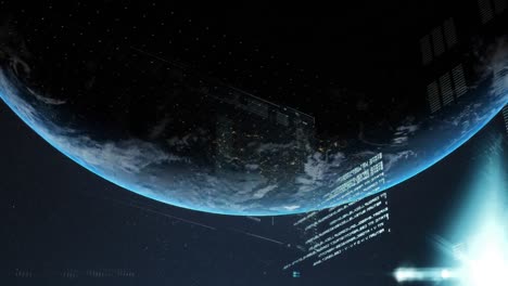 animation of data processing over globe in background