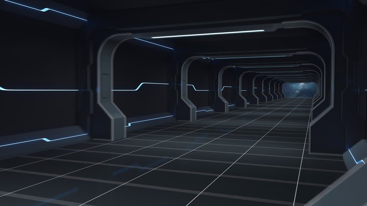 미래의 터널, 미래의 방, 3d 렌더링