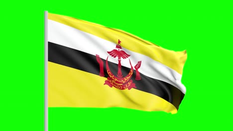 national flag of brunei waving in the wind on green screen with alpha matte