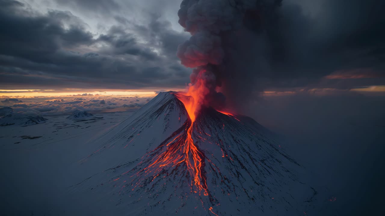 Volcano Eruption with Lava Flow and Smoke