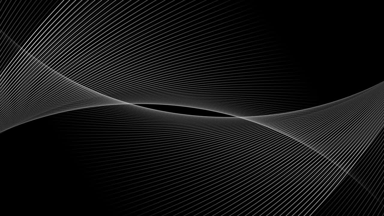 Animation of intersecting curved white parallel lines moving on black background