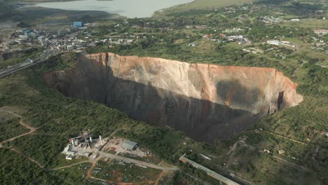 aerial looks down into huge kimberlite pipe, cullinan diamond mine, za