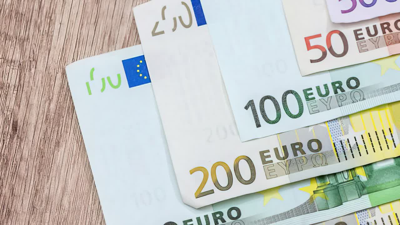 A close-up of counting euro banknotes. Cash money in the background.