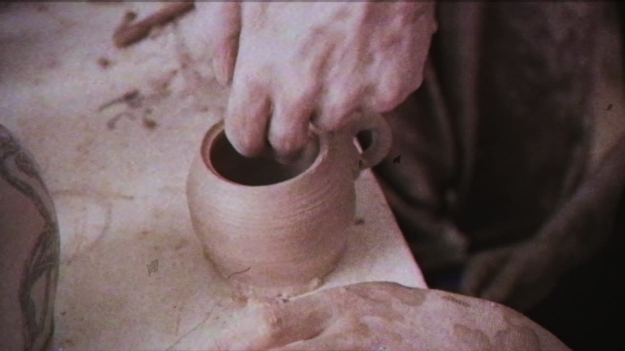 Giovane donna crea una brocca di argilla. Mani femminili modellano la ceramica