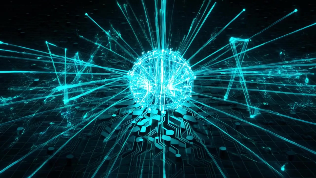 Digital Data Sphere Emitting Light Beams on Circuit Board