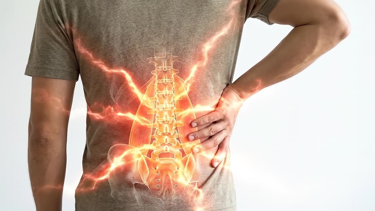 Person Suffering from Lower Back Pain with Animated Spine