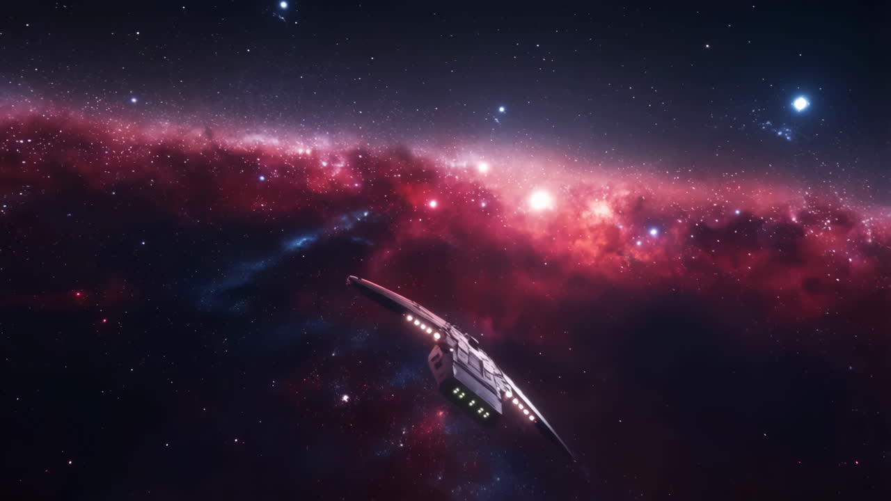 Spaceship Journey Through a Vibrant Nebula
