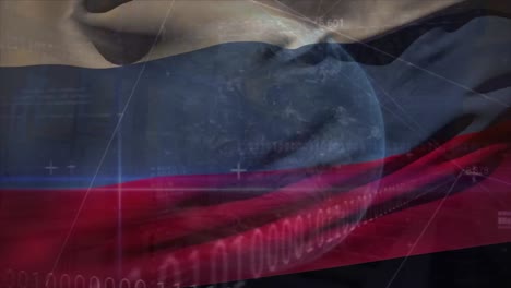 animation of data processing over flag of russia