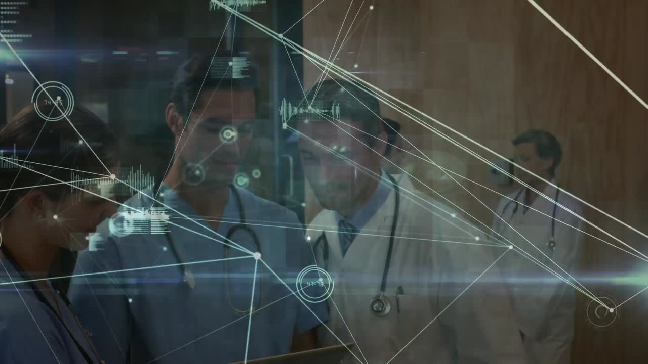 다양한 남성과 여성 의사 그룹에 대한 연결 네트워크와 다양한 데이터의 활성화