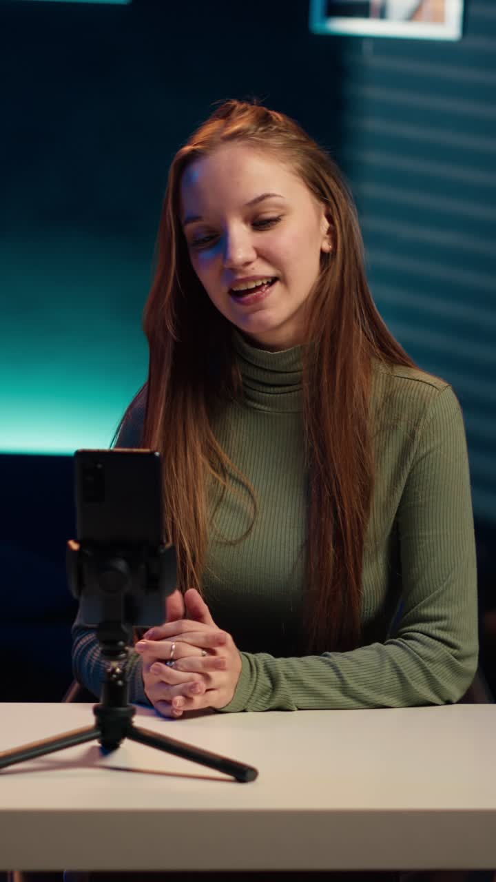 Giovane donna felice che registra un video su smartphone per i social media