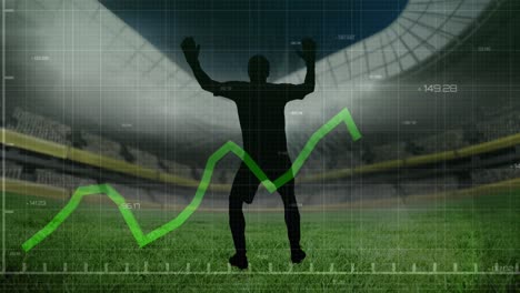 animación de gráficos y procesamiento de datos con futbolistas en estadios deportivos