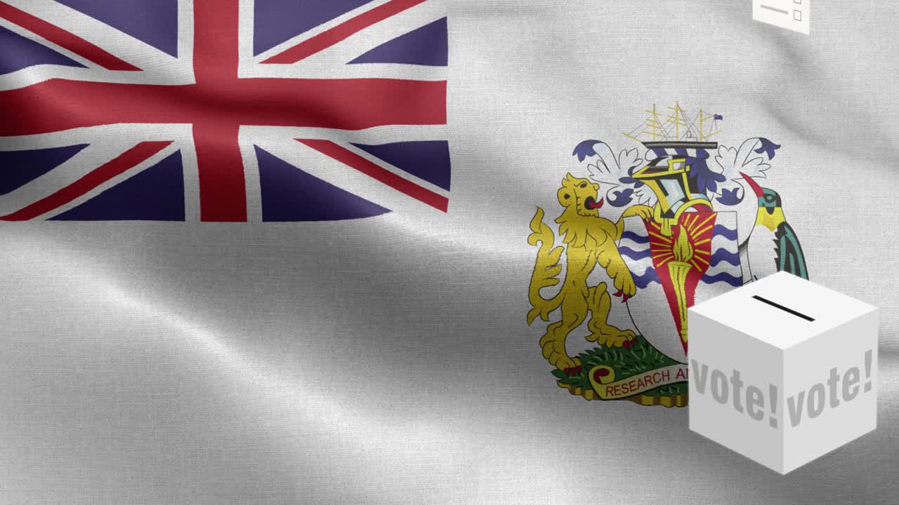 las papeletas vuelan a la caja para la selección antártica - caja de votación - bandera del territorio antártico británico - bandera del territorio antártico británico de alto detalle - bandera nacional del territorio antártico británico patrón de ondas elementos loopables - textura de tela y bucle sin fin