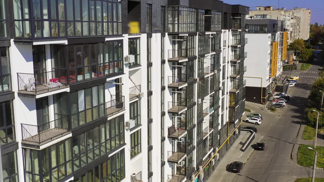 Aerial view of new house. Facade of new house for city residents