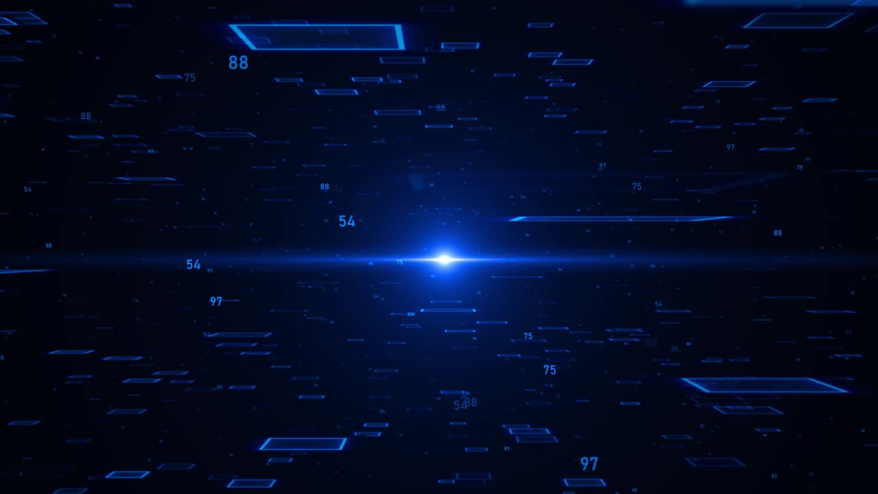 Futuristic digital landscape blue numbers on dark neural energy background cyber technology data