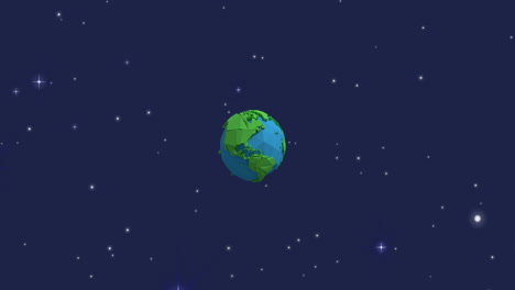 animation of universe with blue and green planet earth and stars on blue sky