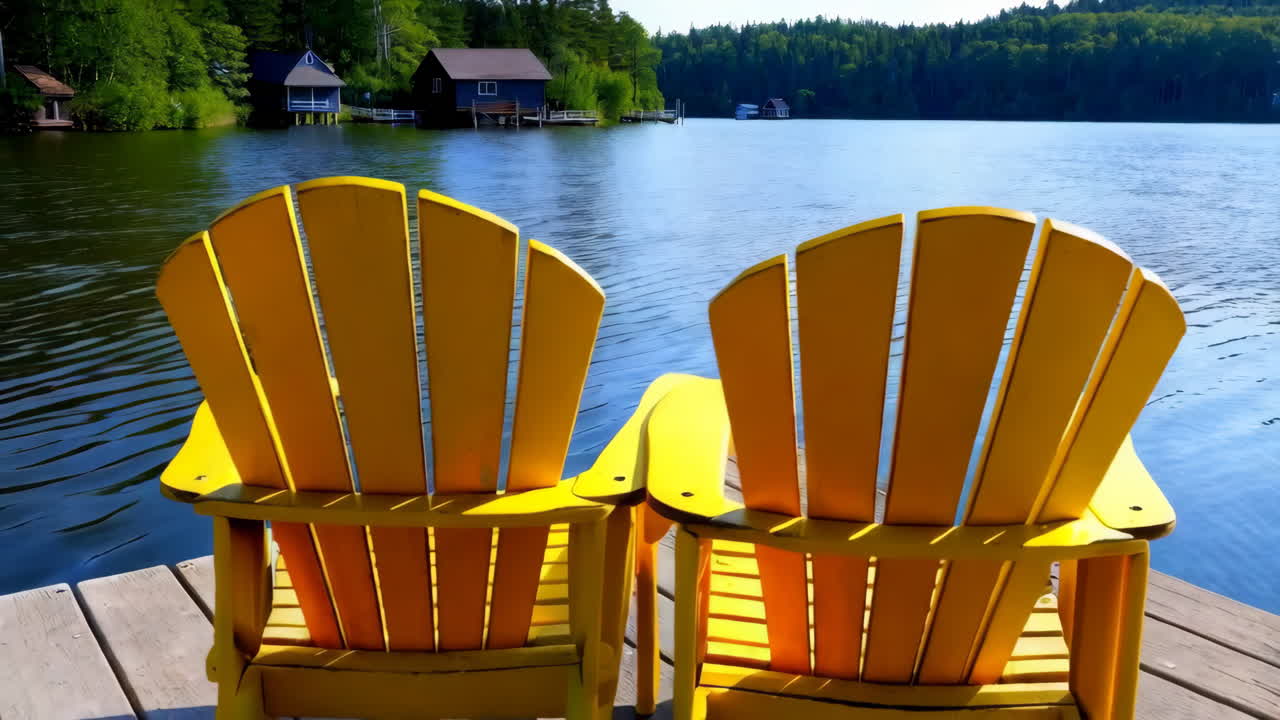Relaxing Adirondack Chairs on a Lakefront Dock