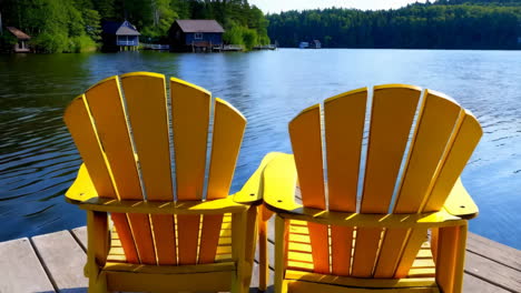 relaxing adirondack chairs on a lakefront dock