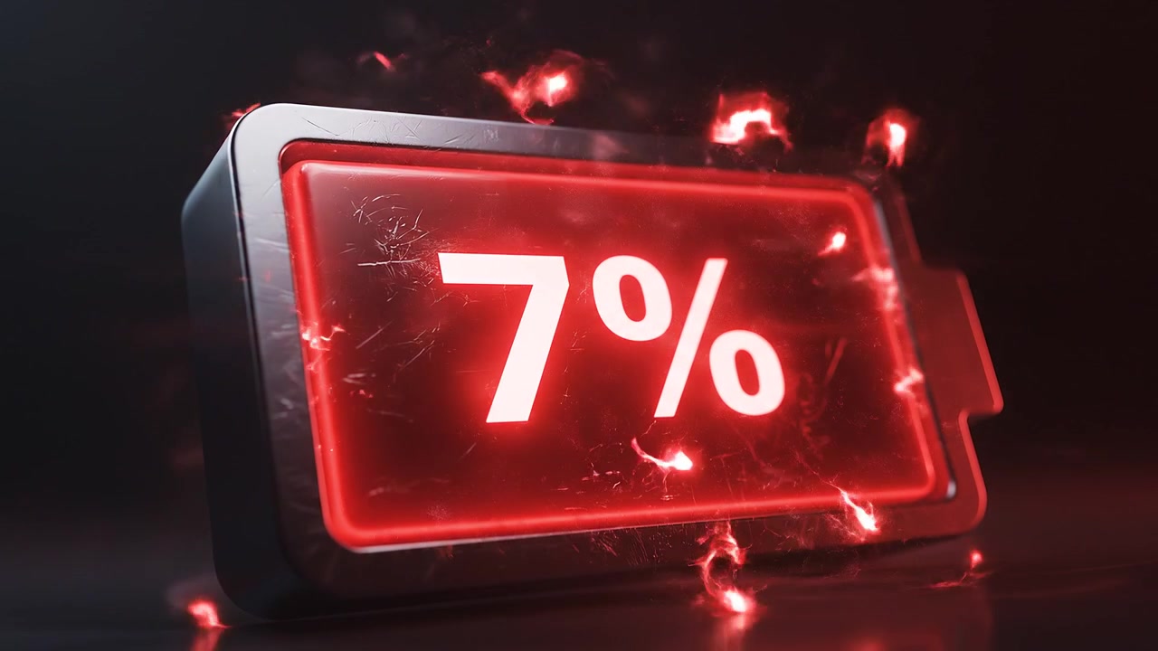 Dramatic low battery icon with red glow and smoke