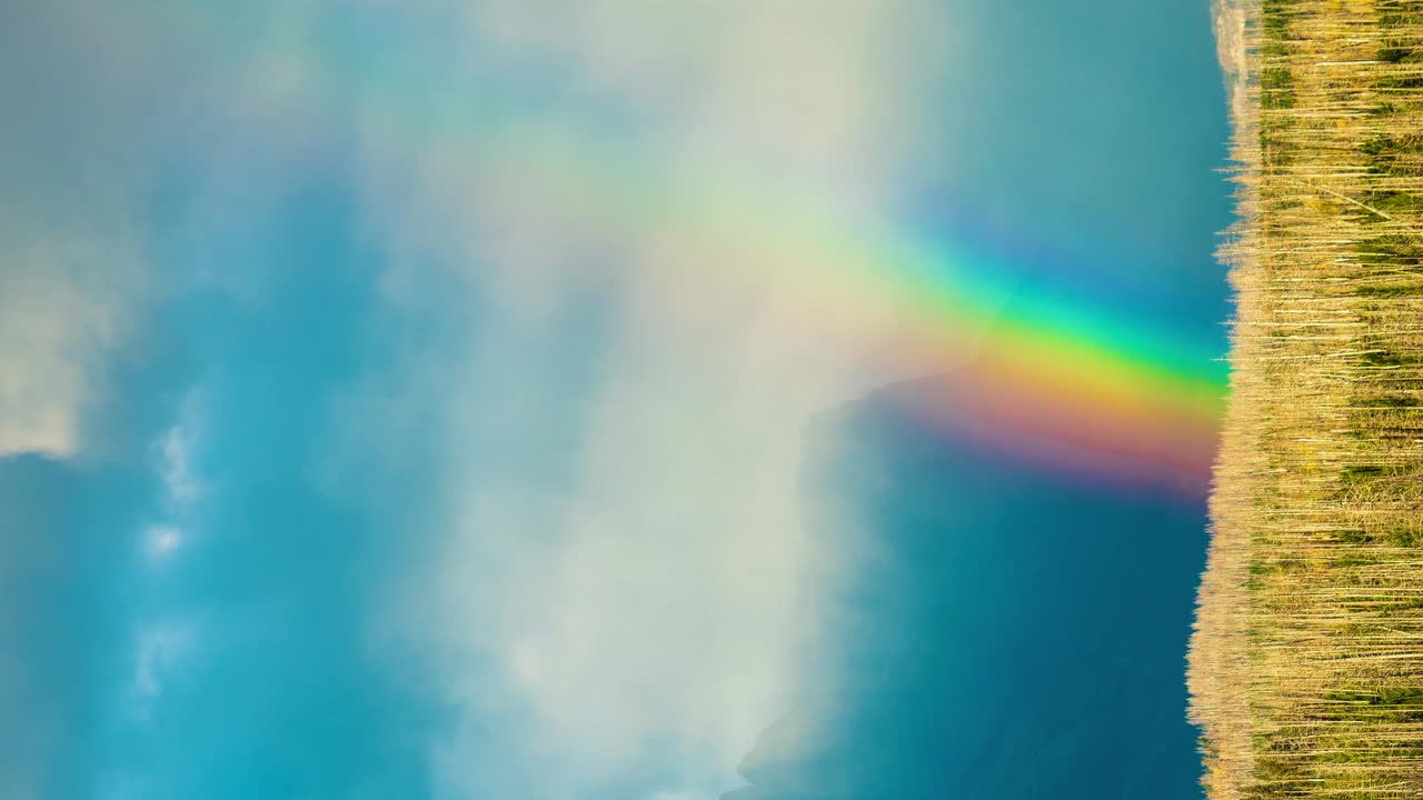 timelapse vertical de 4k de arco iris real y paisaje celestial