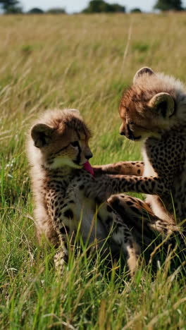 cheetah cubs playing in the savannah