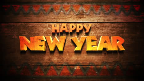 happy new year cartoon text on wood in night