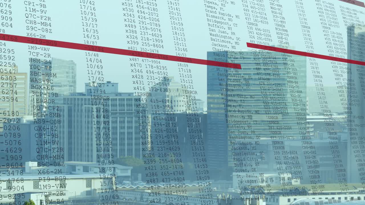 도시 풍경의 공중 전망에 대한 데이터 처리 애니메이션