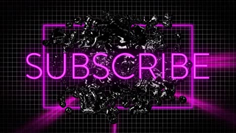 animation of subscribe text over neon light trails on black background