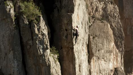 Woman-on-a-rock-climbing-adventure-in-Netherlands---aerial