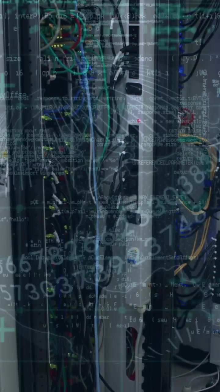 Animation of financial data processing over diverse business people in office
