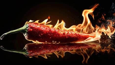burning red chili pepper with water droplets