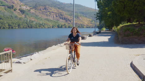 calmly riding a bike close to the douro river