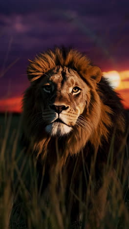 majestic lion at sunset