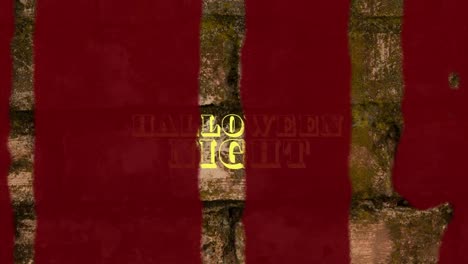 animación del texto de la noche de halloween sobre manchas de sangre en el fondo de ladrillo