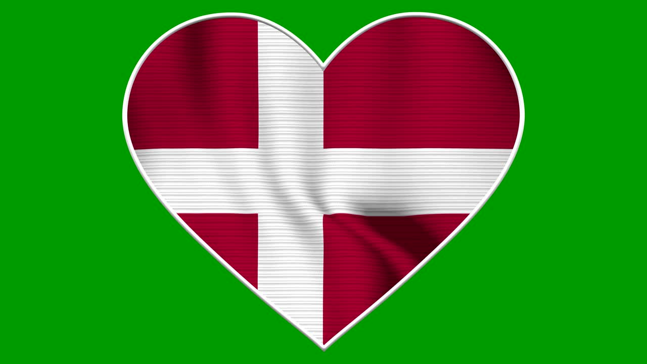Denmark Heart Love Flag Loop - Realistic 4K flag waving in the wind. Seamless loop with highly detailed fabric texture