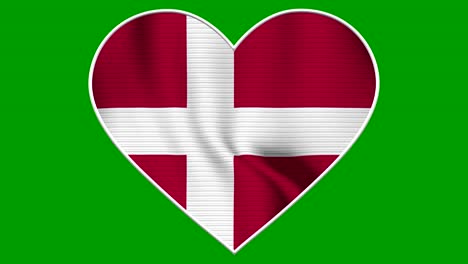 denmark heart love flag loop - realistic 4k flag waving in the wind. seamless loop with highly detailed fabric texture