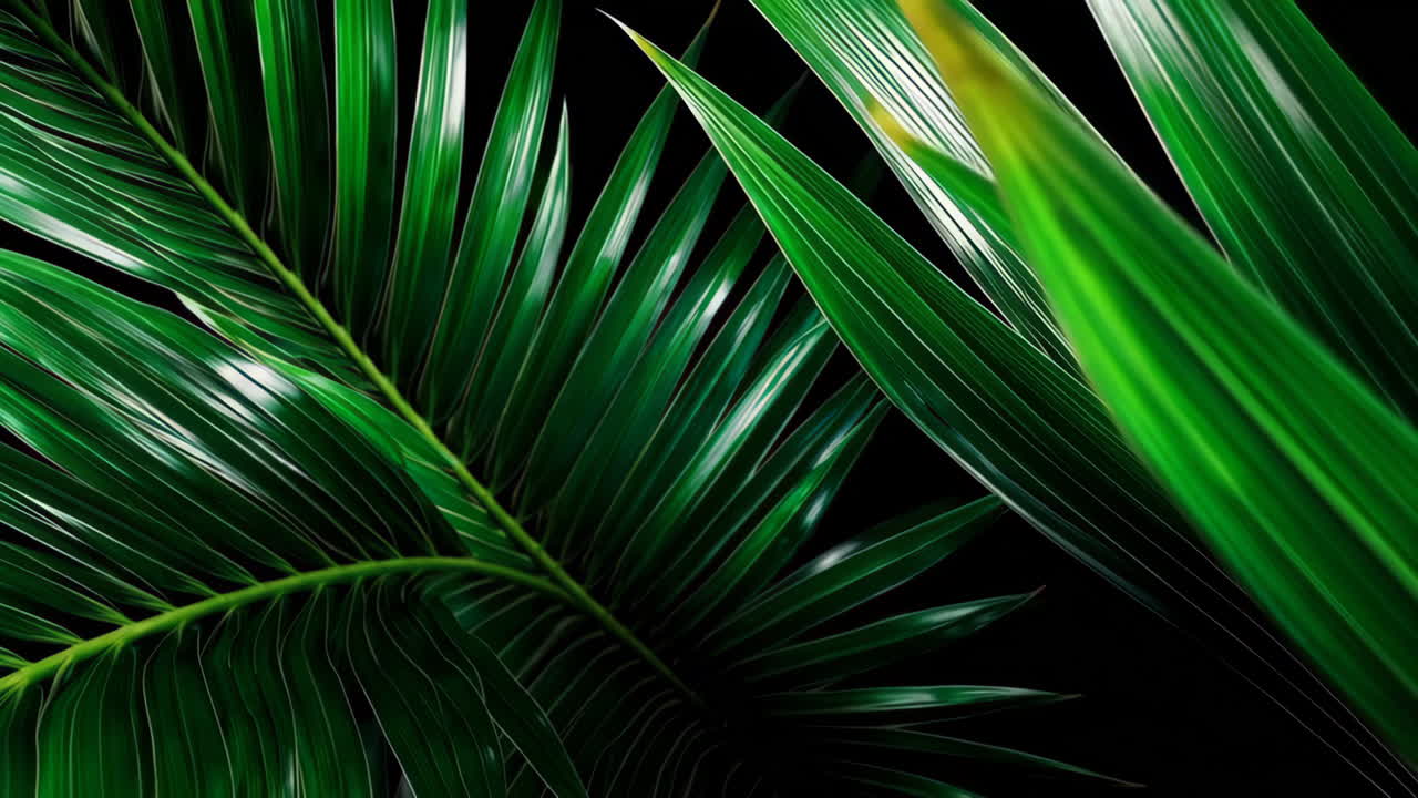 Close-up of Vibrant Tropical Palm Leaves