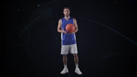 animation of network of connections over basketball player on black background