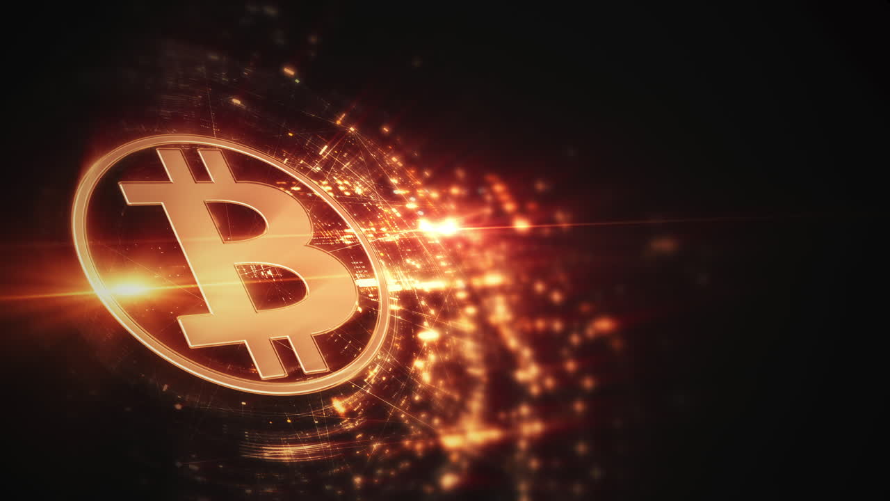 Futuristic digital background highlighting advanced cryptocurrency and encryption technology, featuring blockchain networks and secure cryptographic systems : BITCOIN, BTC