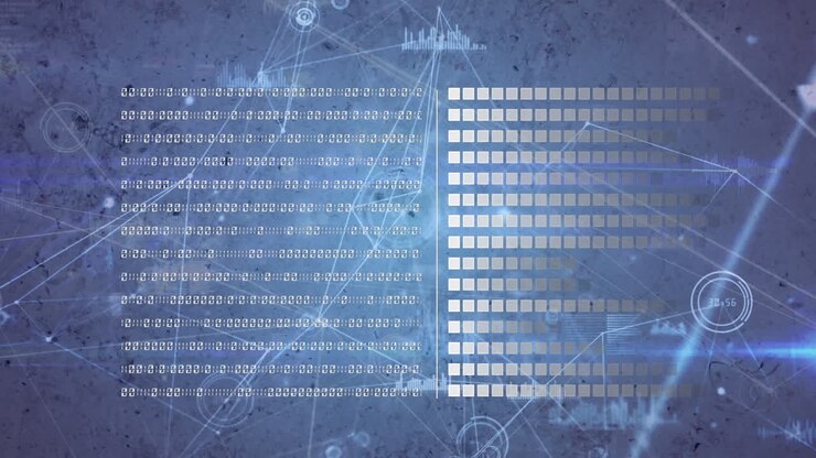 Animation of networks of connections and data processing over white background