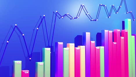 hermoso fondo con infografías abstractas en bucle. barras, contadores y gráficos. concepto de crecimiento, progreso hacia adelante. bg financiero de columnas multicolores y gráficos para programas analíticos