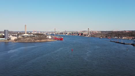aerial view of harbour along gota alv river with alvsborgsbron bridge in gothenburg, sweden