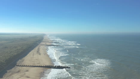 static aerial shot of beautiful beach and people social distancing on a gorgeous summer day out