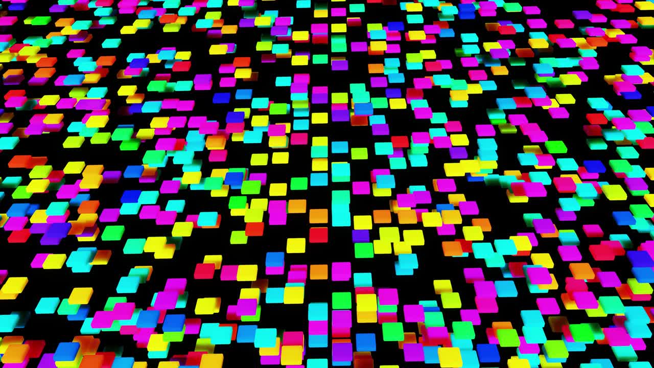 simple geometric background with colorful plates flashing like neon lights, looping smooth animation in 4k. Creative colorful background. VJ loop.