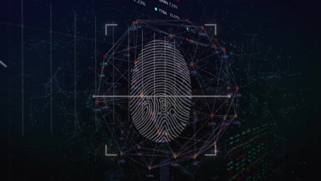 animation of biometric fingerprint scanner over global network on black background