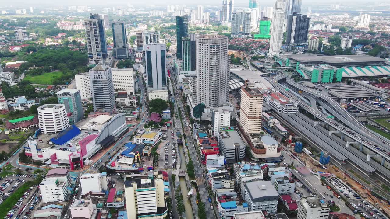 Aerial Birds Eye view pedestal shot of Johor Bahru City at day